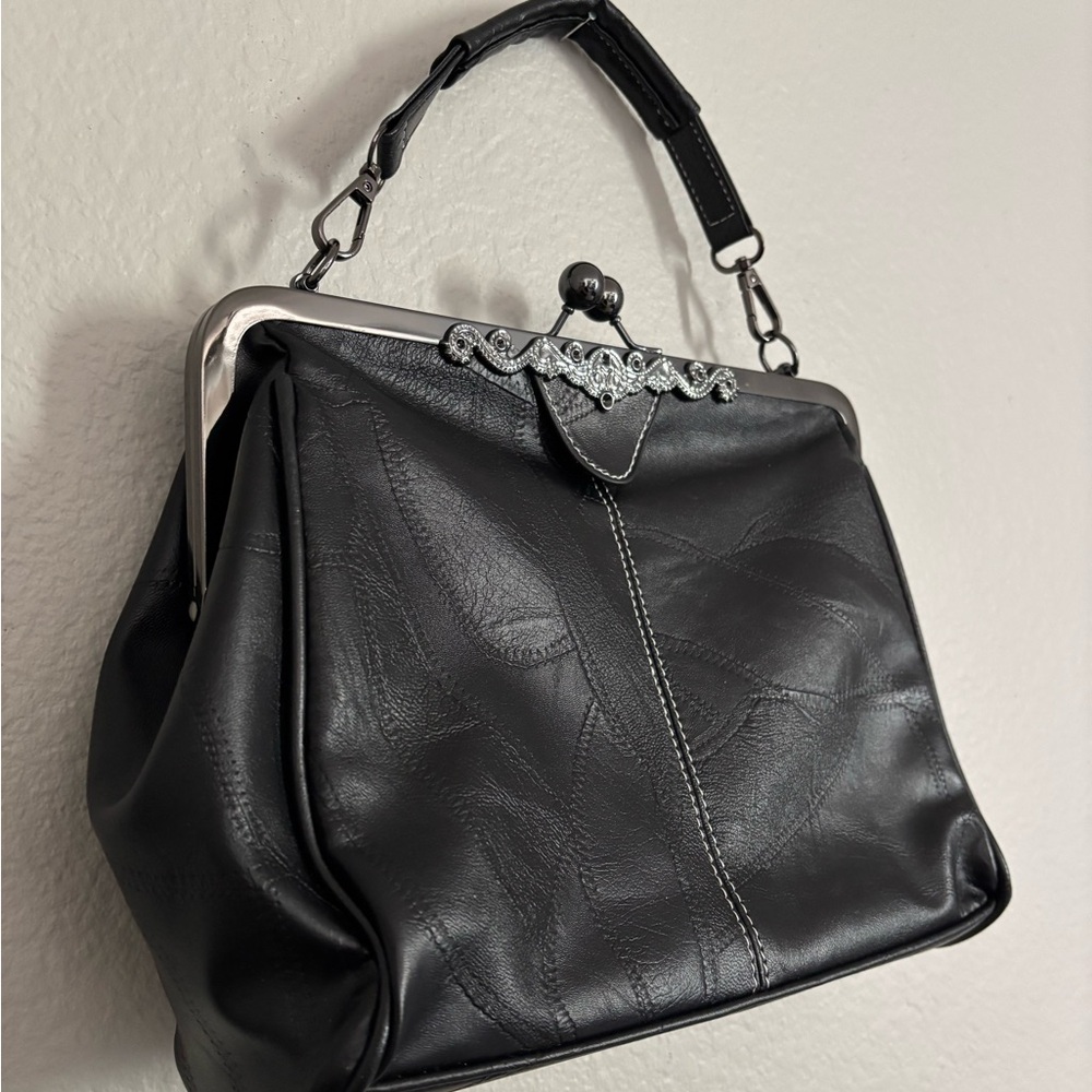 Classic Black Frame-Top Women's Handbag